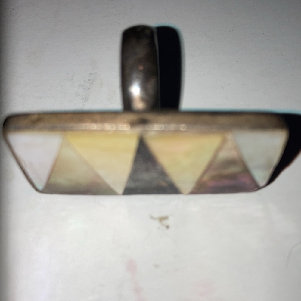 Sterling Backgammon Ring  2” Long Abalone and Sterling Ring